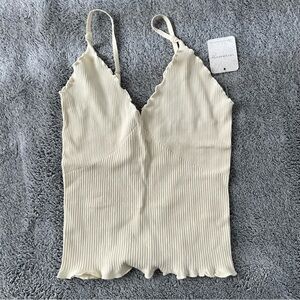 Free People Cream Ribbed Tank Top